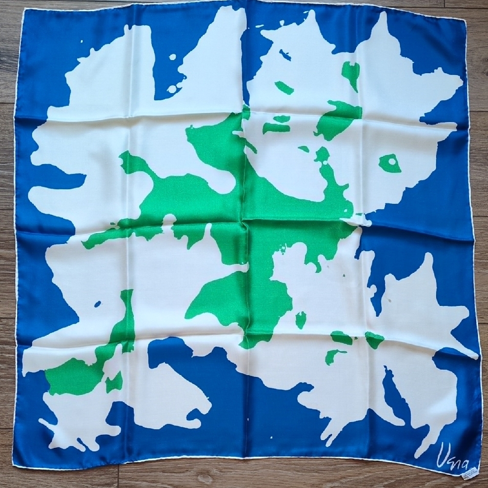 Vintage Vera Neumann Retro‎ Abstract Silk Scarf Blue Green White Japan Made